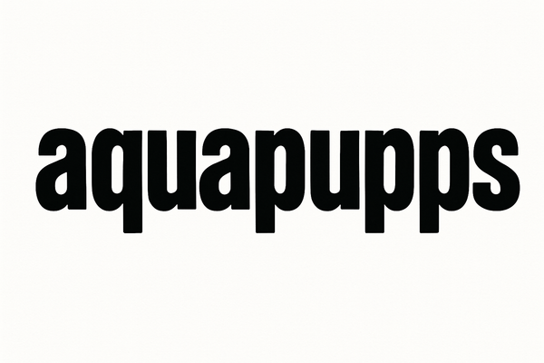 in a bold font with a white background make the word aquapupps